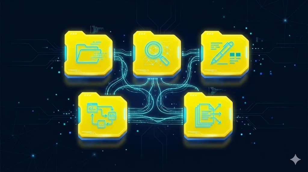Visual representation of the 5 fundamental Claude Code commands organized systematically